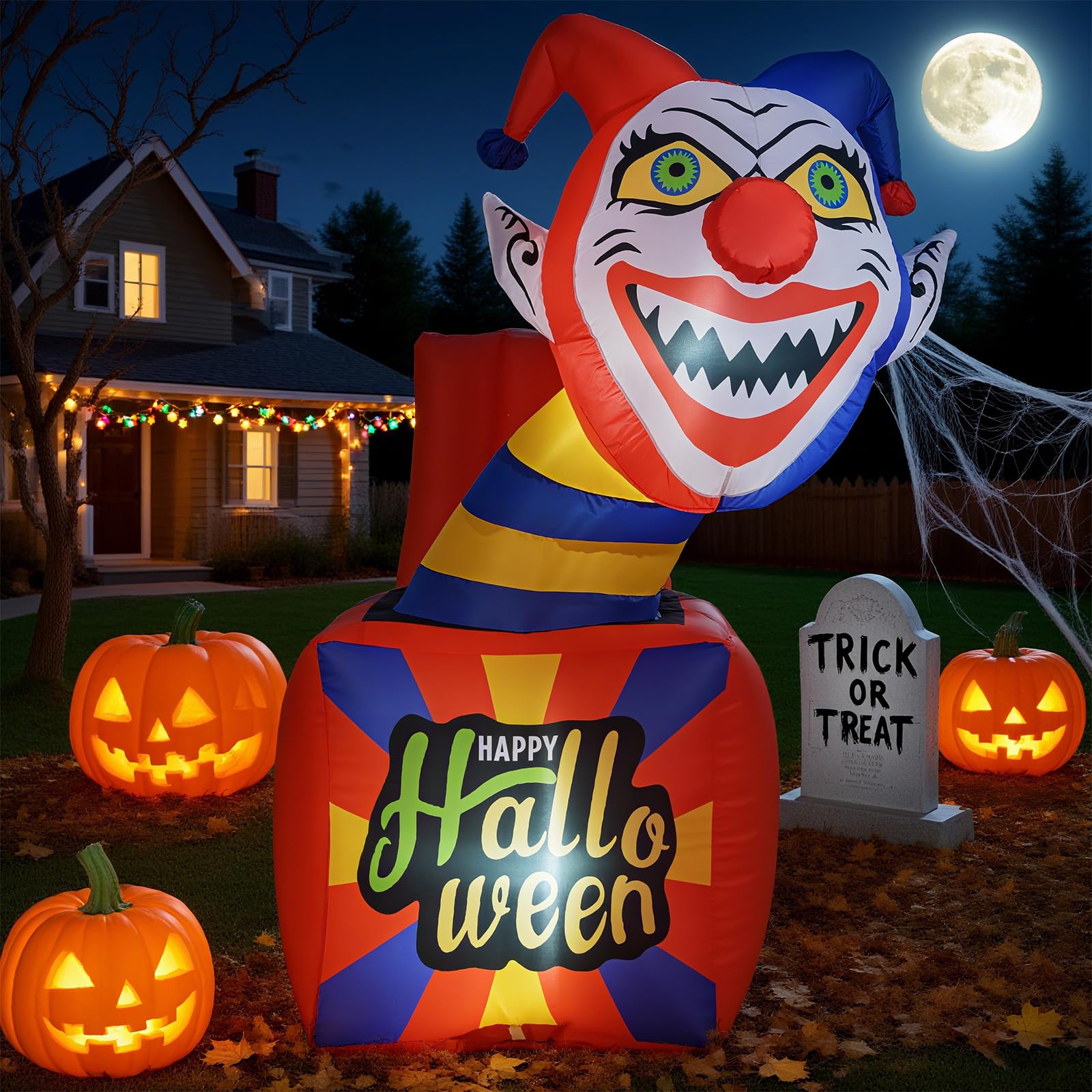 Tangkula Clown Gonflable d'Halloween de 1,5 m avec Lumières LED pour Porche Intérieur Extérieur